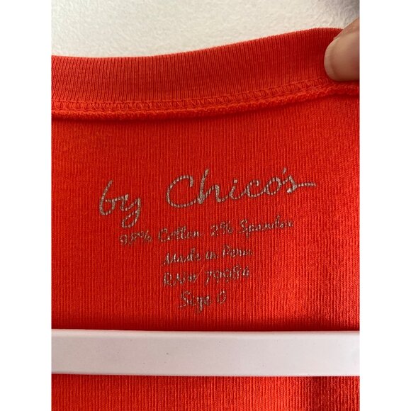 Chico's Women's Orange V-Neck Short Sleeve Cotton Blend Top Size 0 - Picture 3 of 5